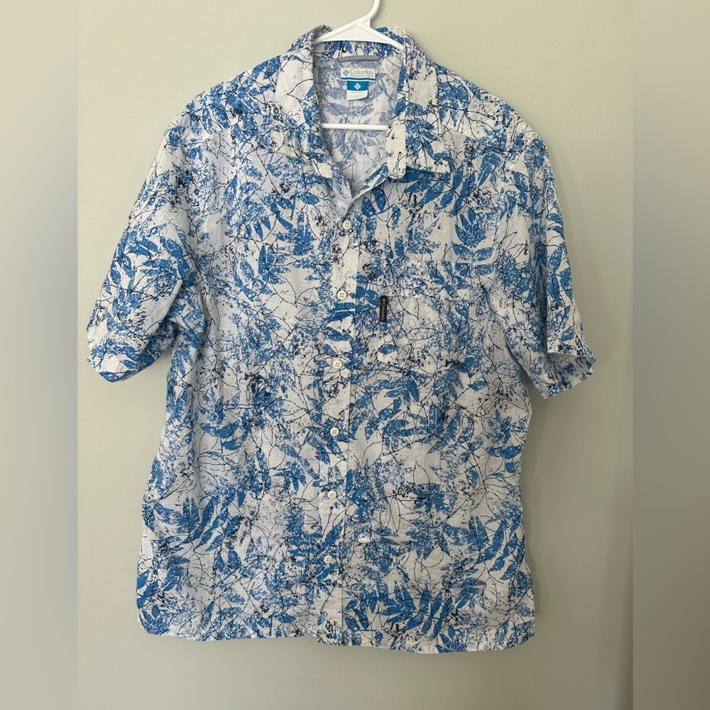 Columbia Blue and White Floral Men's Shirt, Hawaiian Feel! XL